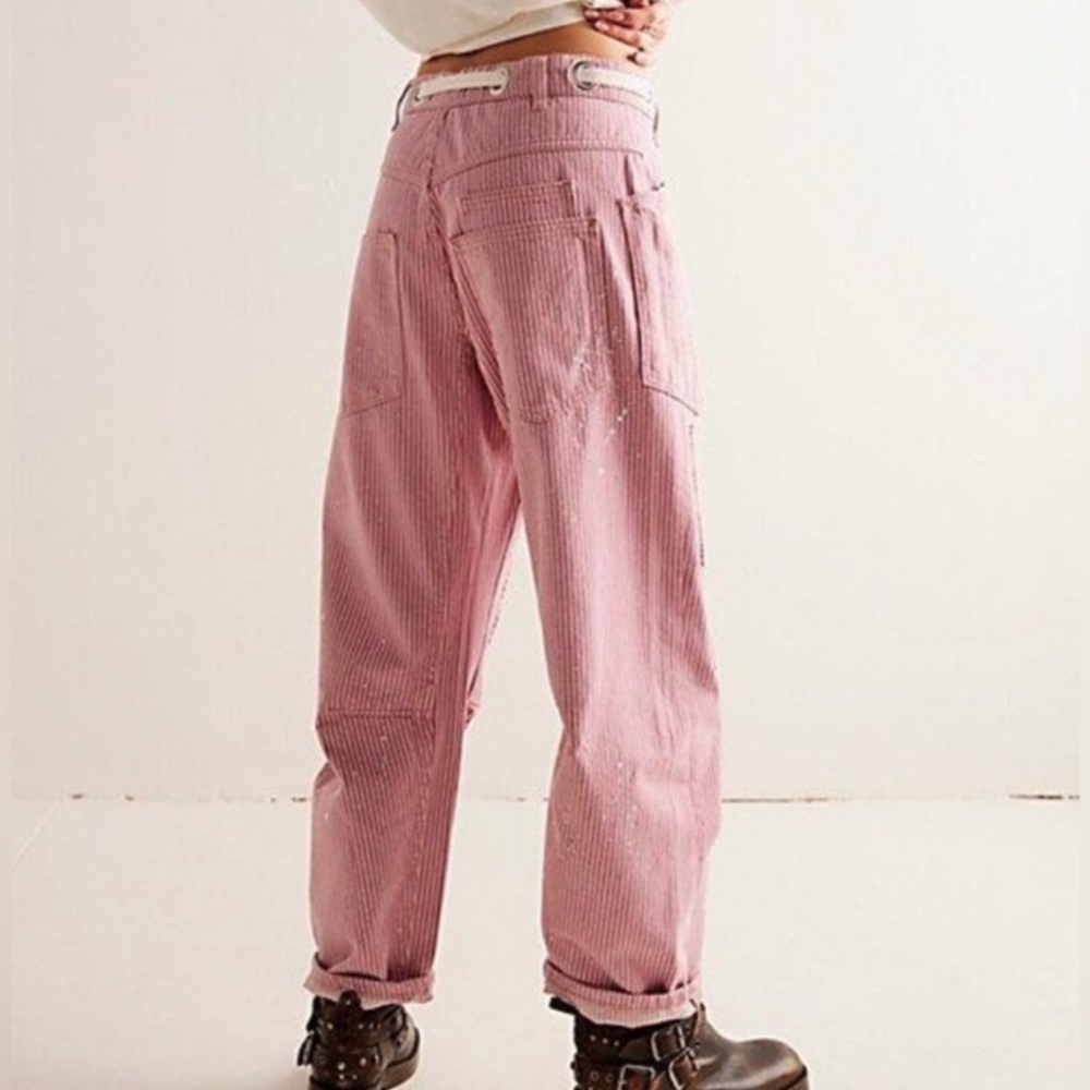Free People Moxie Railroad Low Slung Barrel Leg Jeans Brick Stripe Size 31